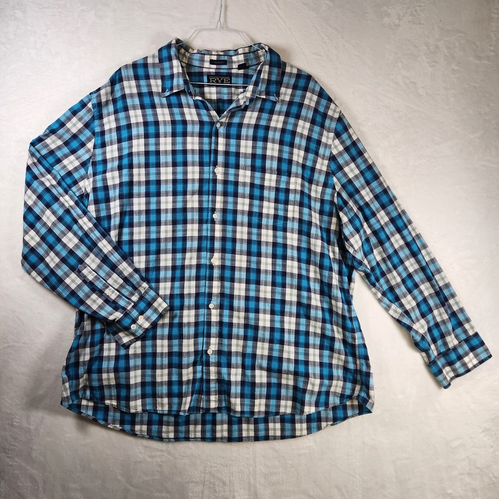 RYE by Hawker‎ Plaid Shirt Mens XXXL Tall Blue White Button Down Pocket